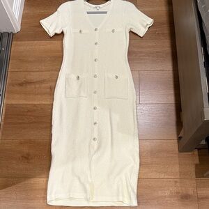 Chic Cream Button-Front Midi Dress